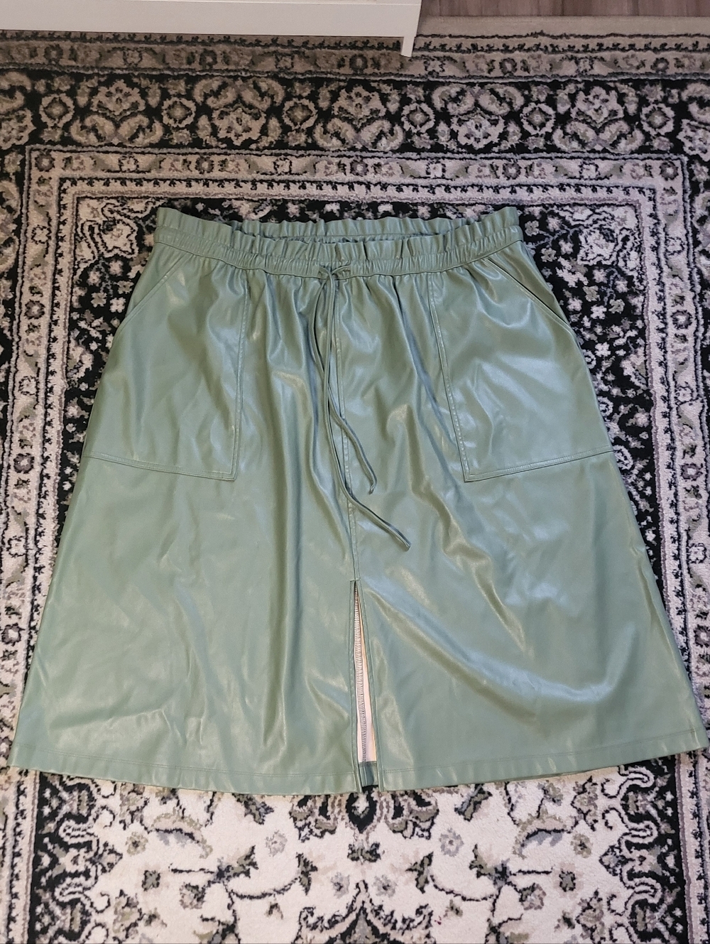Women's Sage Green Faux Leather Drawstring Skirt